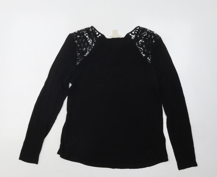 H&M Womens Black Geometric Viscose Basic T-Shirt Size M Round Neck