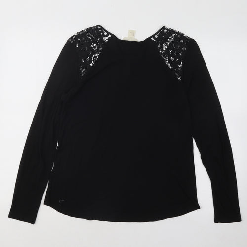 H&M Womens Black Geometric Viscose Basic T-Shirt Size M Round Neck
