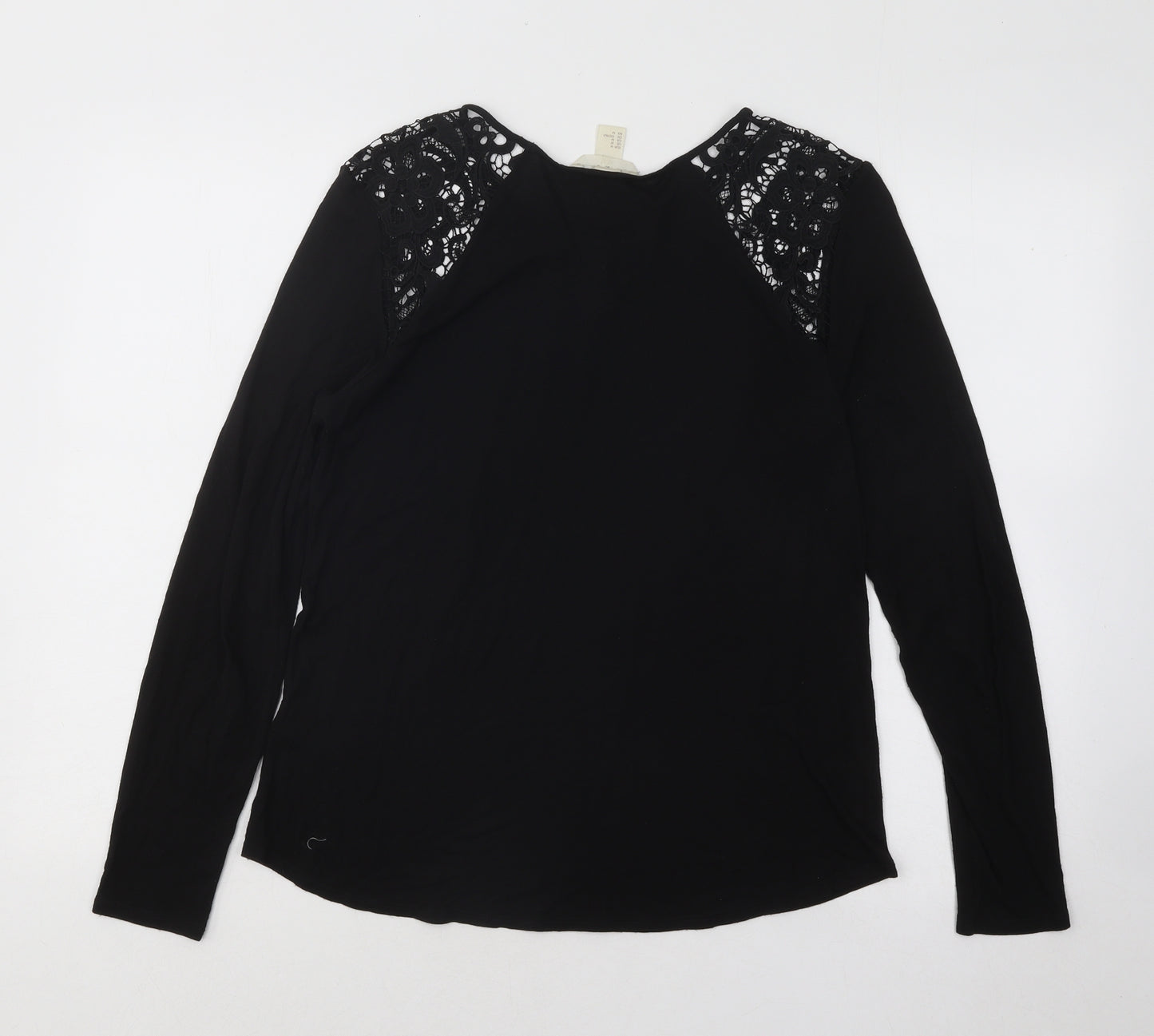 H&M Womens Black Geometric Viscose Basic T-Shirt Size M Round Neck