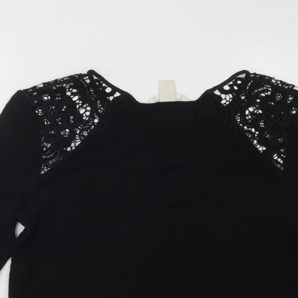 H&M Womens Black Geometric Viscose Basic T-Shirt Size M Round Neck