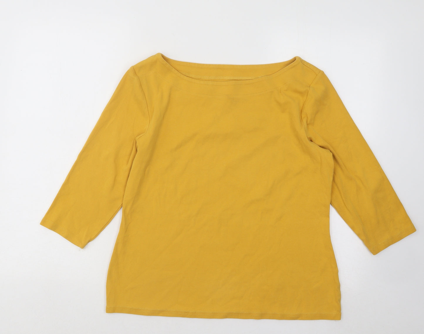 Nutmeg Womens Yellow Cotton Basic T-Shirt Size 16 Boat Neck