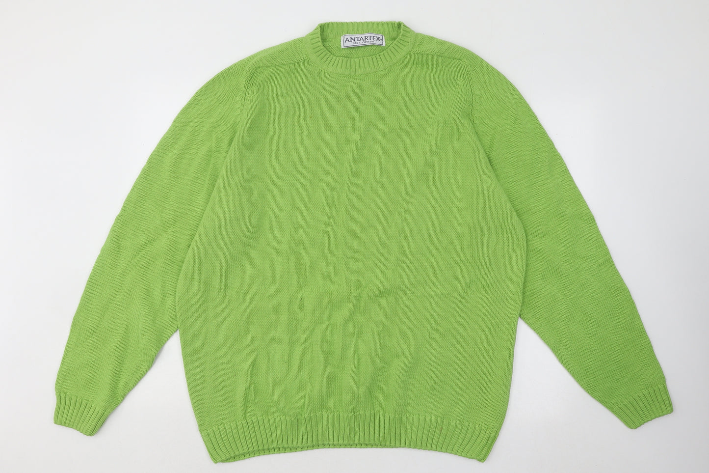 ANTARTEX Mens Green Mock Neck Cotton Pullover Jumper Size L