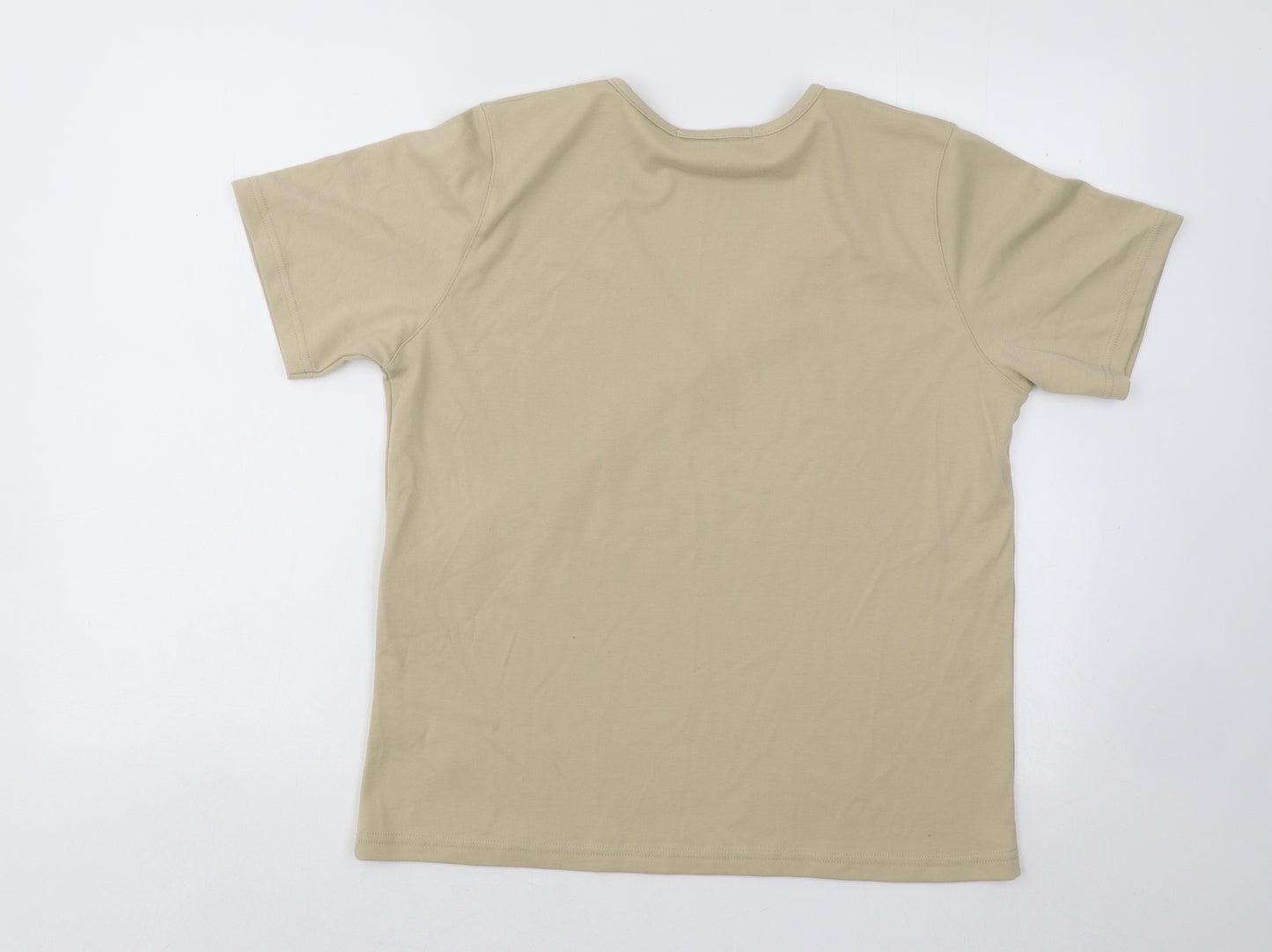 Emreco Womens Beige Cotton Basic T-Shirt Size 16 V-Neck