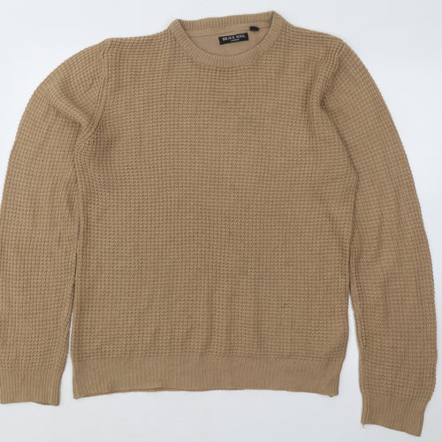 Brave Soul Mens Brown Round Neck Acrylic Pullover Jumper Size M