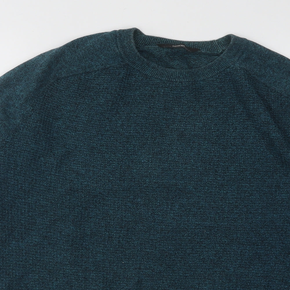 George Mens Blue Round Neck Cotton Pullover Jumper Size M