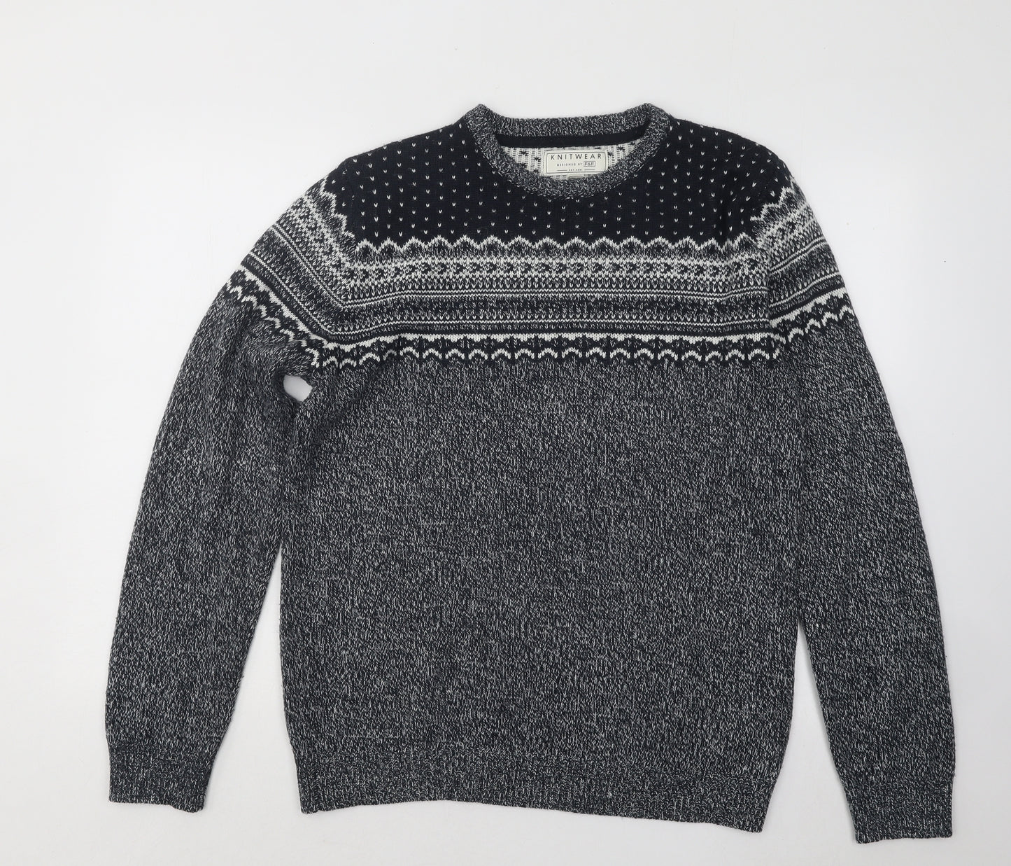 F&F Mens Blue Round Neck Fair Isle Acrylic Pullover Jumper Size M