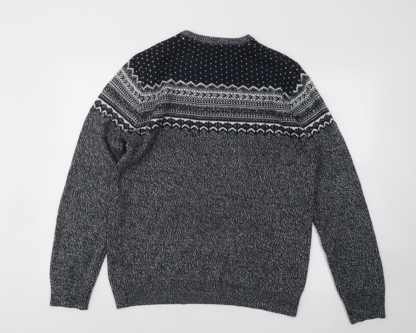 F&F Mens Blue Round Neck Fair Isle Acrylic Pullover Jumper Size M