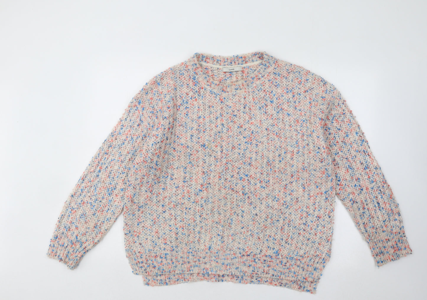George Womens Multicoloured Round Neck Geometric Acrylic Pullover Jumper Size L