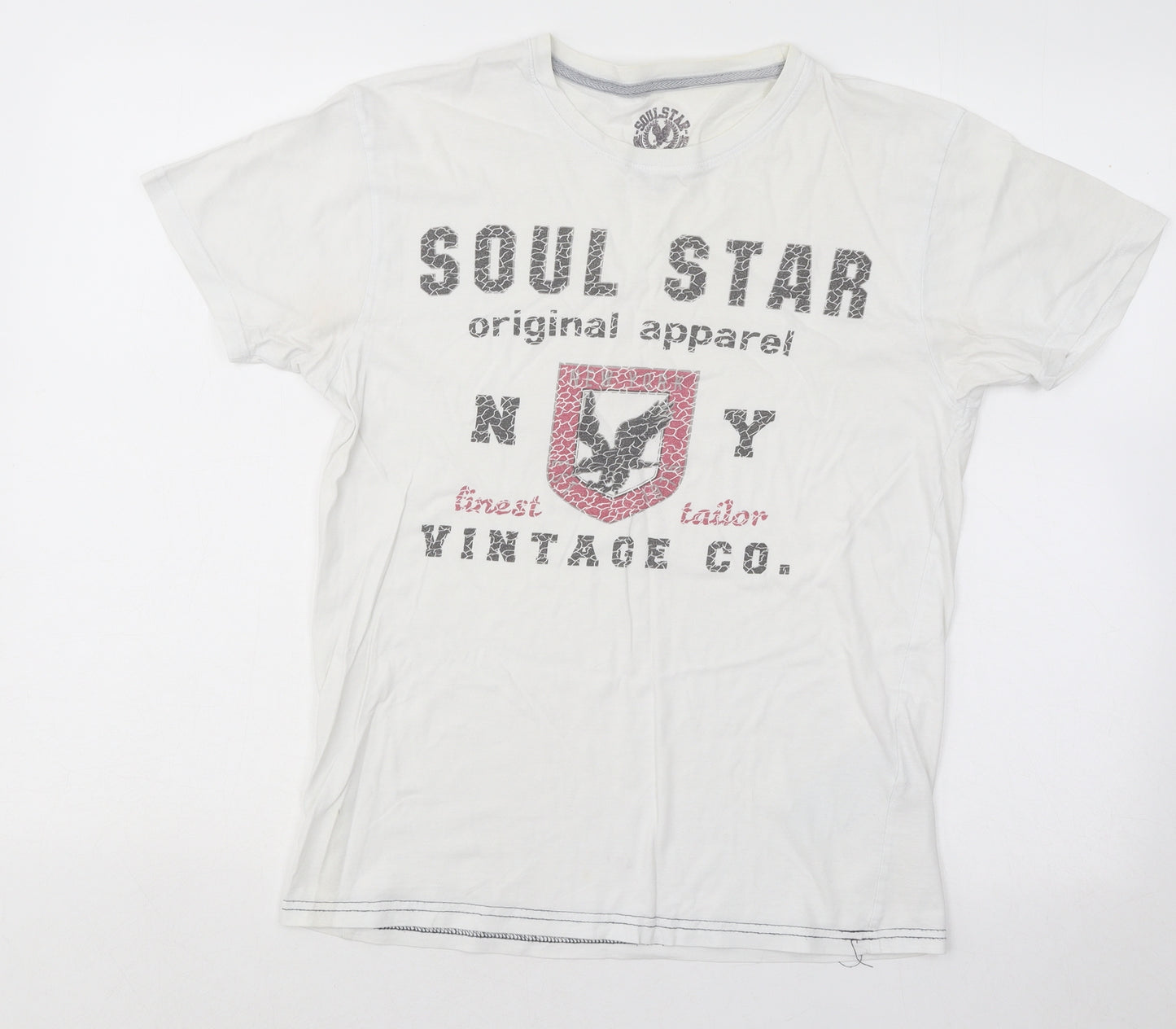 Soul Star Womens White Cotton Basic T-Shirt Size S Round Neck