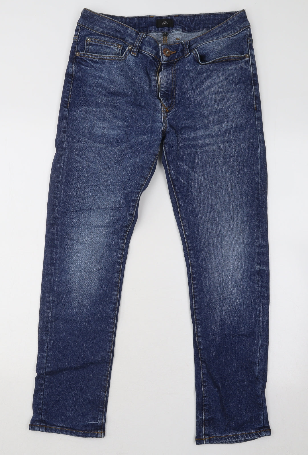 River Island Mens Blue Cotton Straight Jeans Size 32 in L30 in Regular Button
