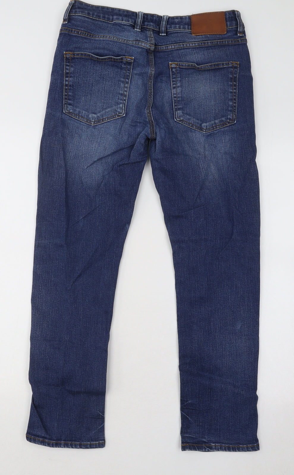 River Island Mens Blue Cotton Straight Jeans Size 32 in L30 in Regular Button