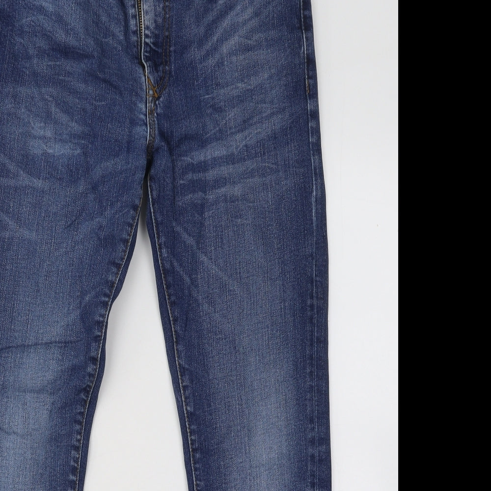 River Island Mens Blue Cotton Straight Jeans Size 32 in L30 in Regular Button