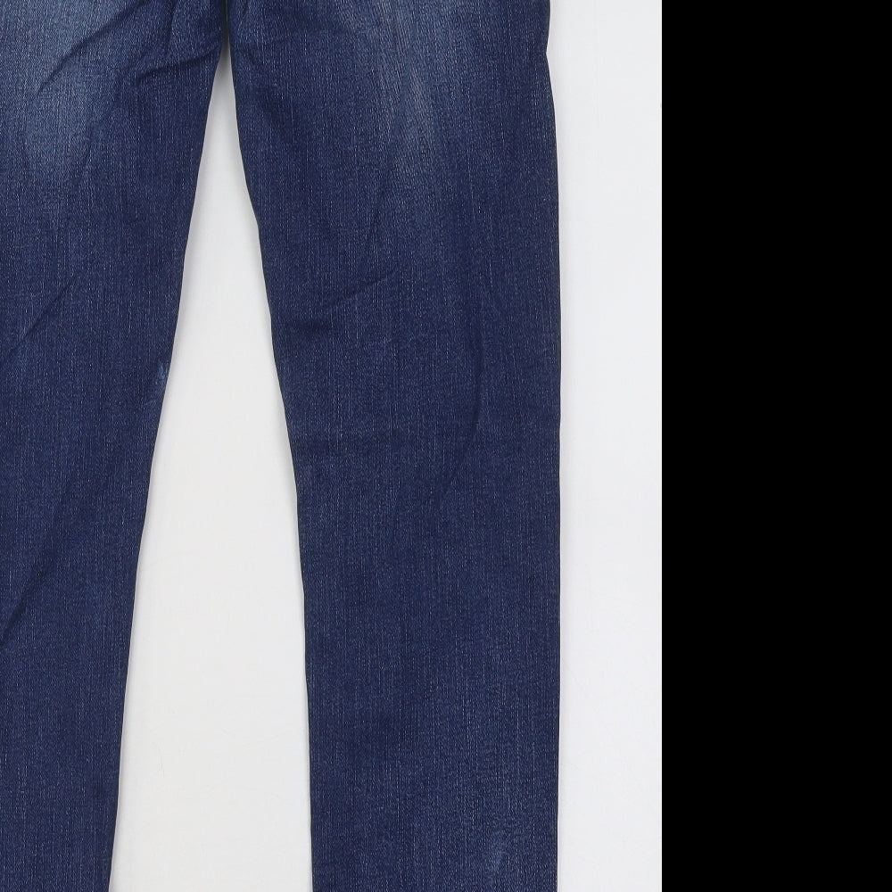 River Island Mens Blue Cotton Straight Jeans Size 32 in L30 in Regular Button