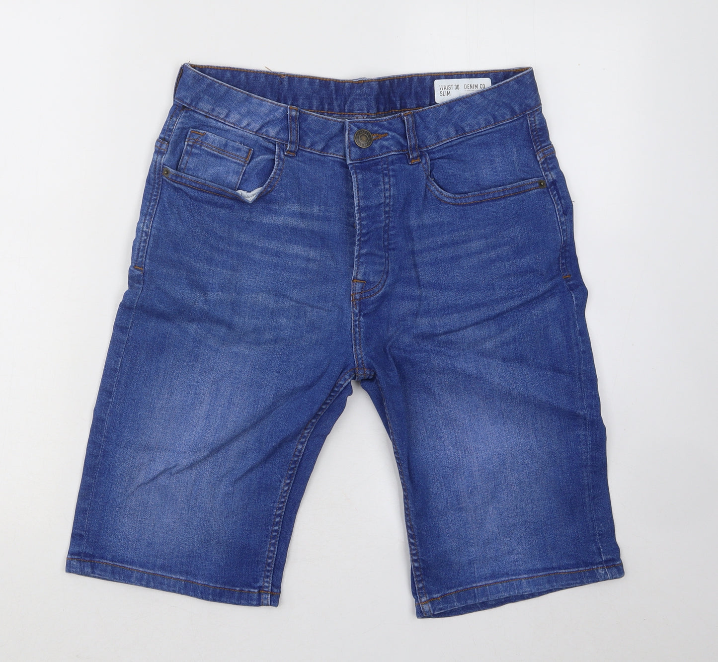 Primark Womens Blue Cotton Bermuda Shorts Size 30 in Regular Button