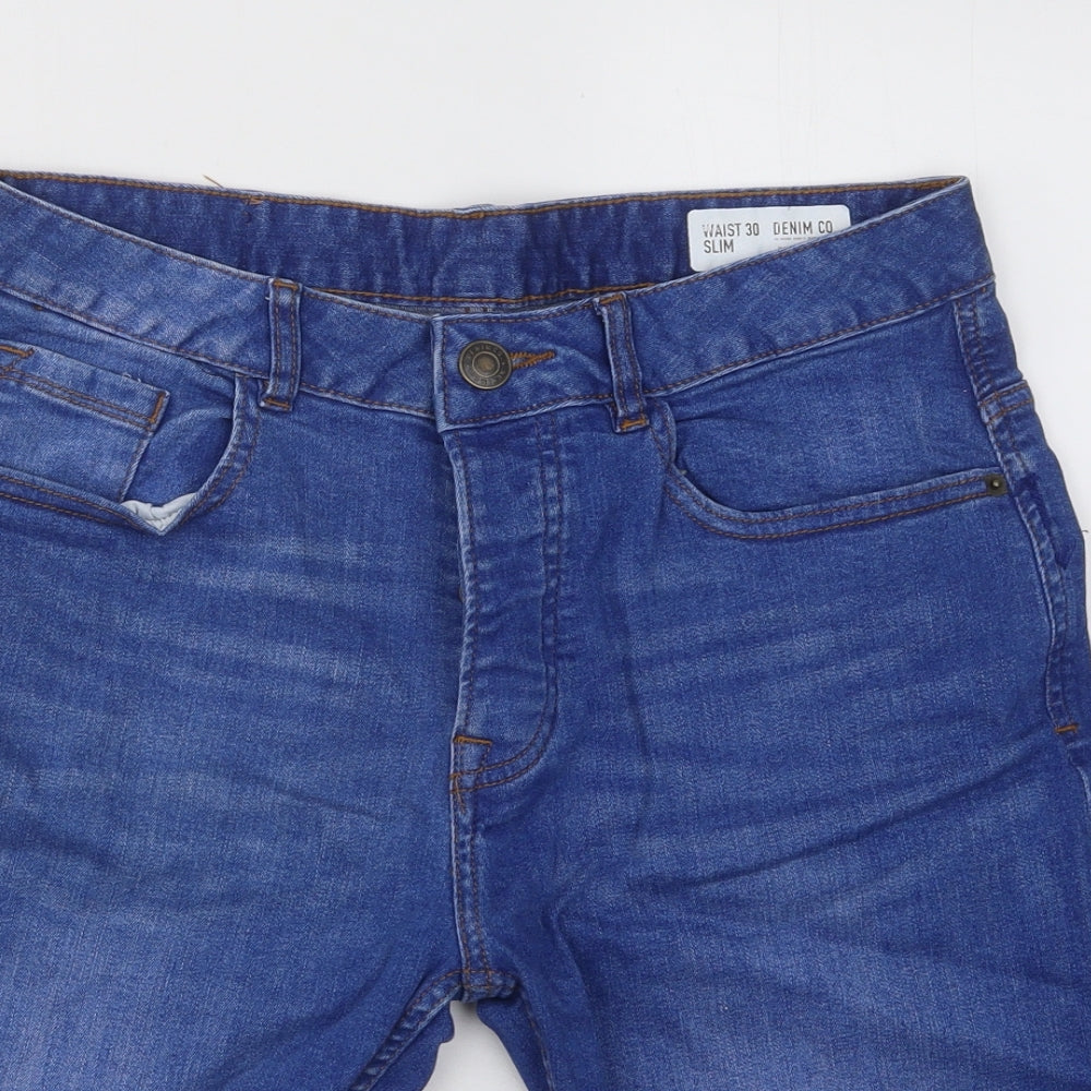 Primark Womens Blue Cotton Bermuda Shorts Size 30 in Regular Button