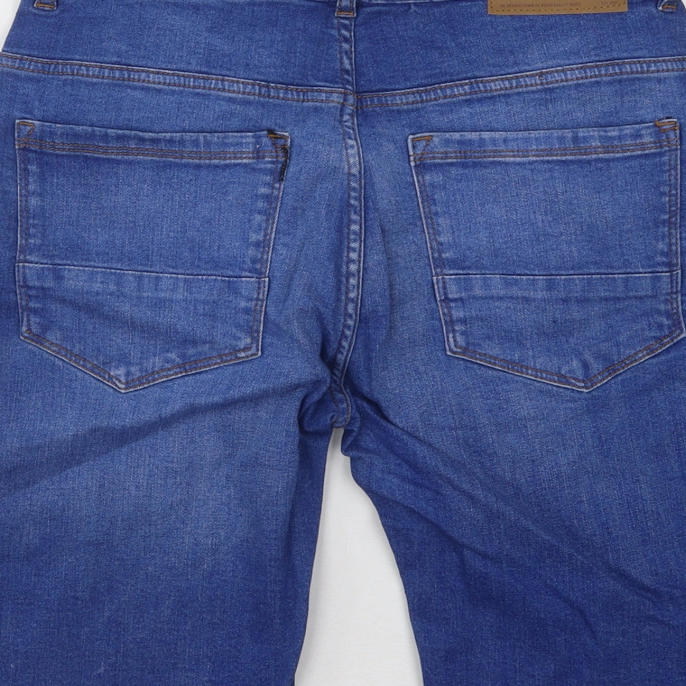 Primark Womens Blue Cotton Bermuda Shorts Size 30 in Regular Button