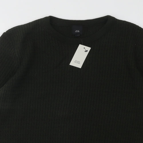 River Island Mens Green Round Neck Cotton Pullover Jumper Size M