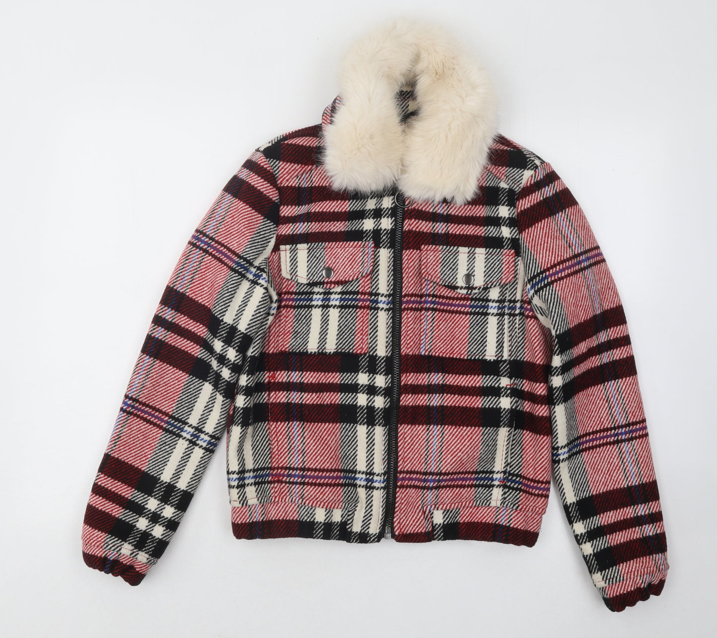 Topshop Womens Multicoloured Plaid Jacket Size 6 Zip