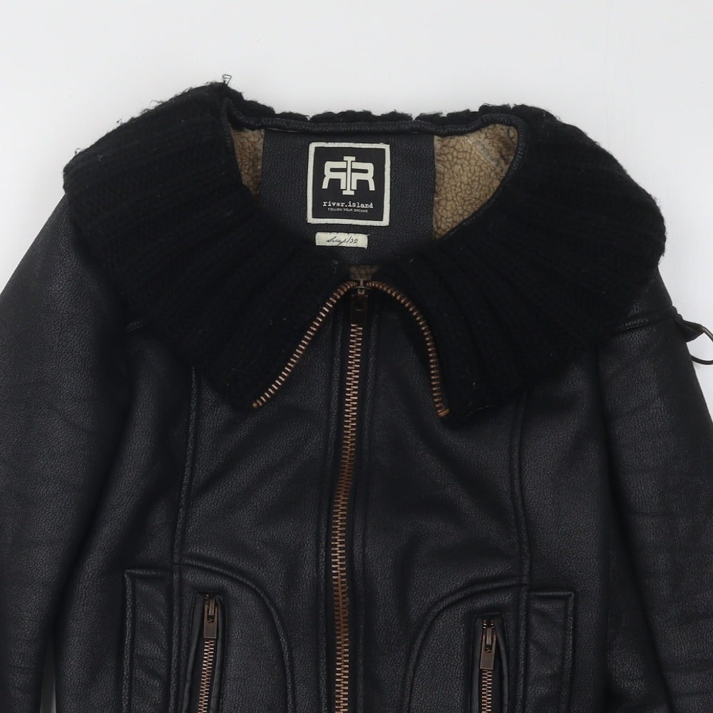 River Island Womens Black Biker Jacket Size 6 Zip