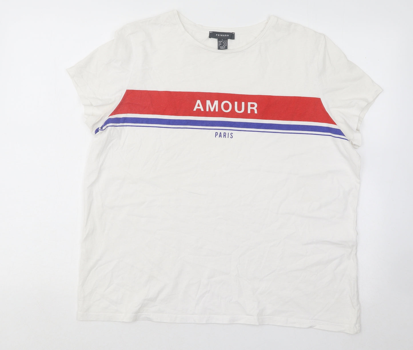 Primark Womens White Cotton Basic T-Shirt Size 14 Round Neck - Amour Paris