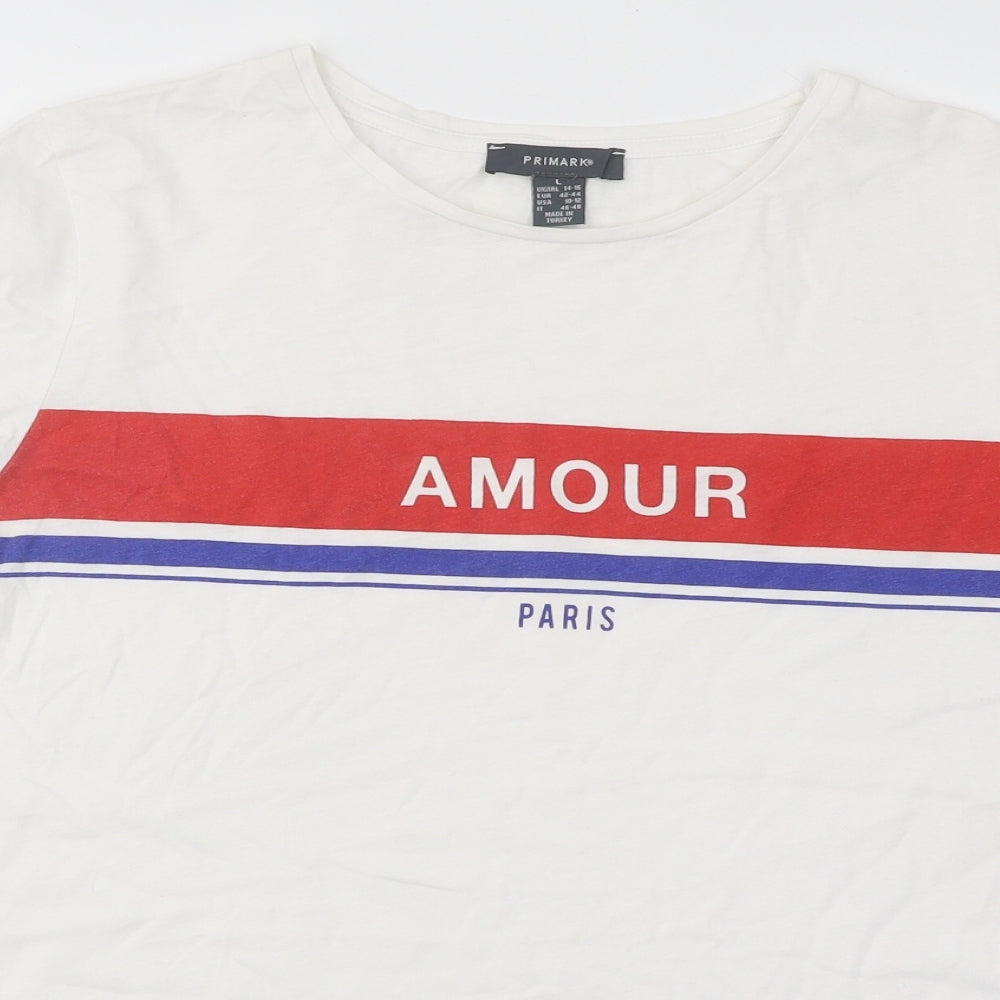 Primark Womens White Cotton Basic T-Shirt Size 14 Round Neck - Amour Paris