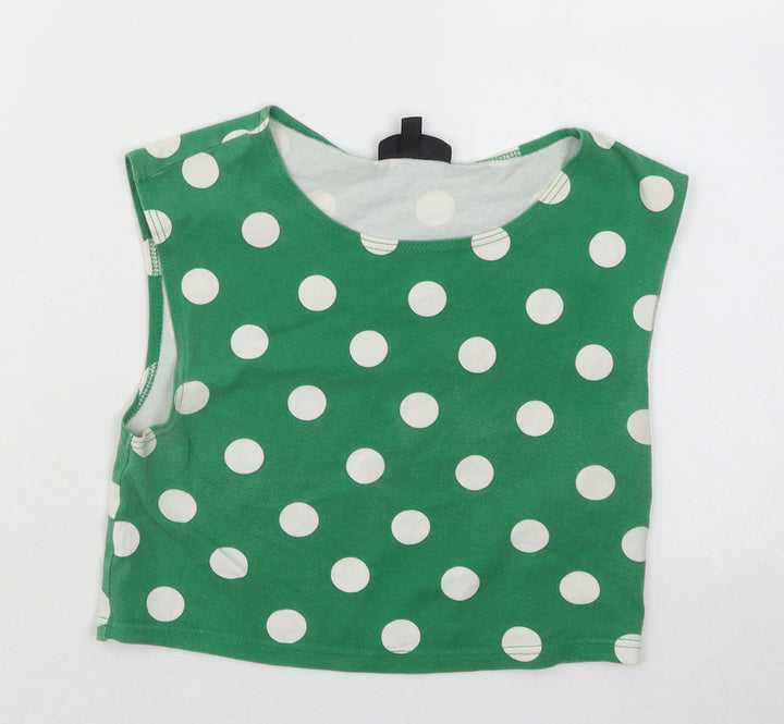 Topshop Womens Green Polka Dot Cotton Basic Tank Size 8 Round Neck
