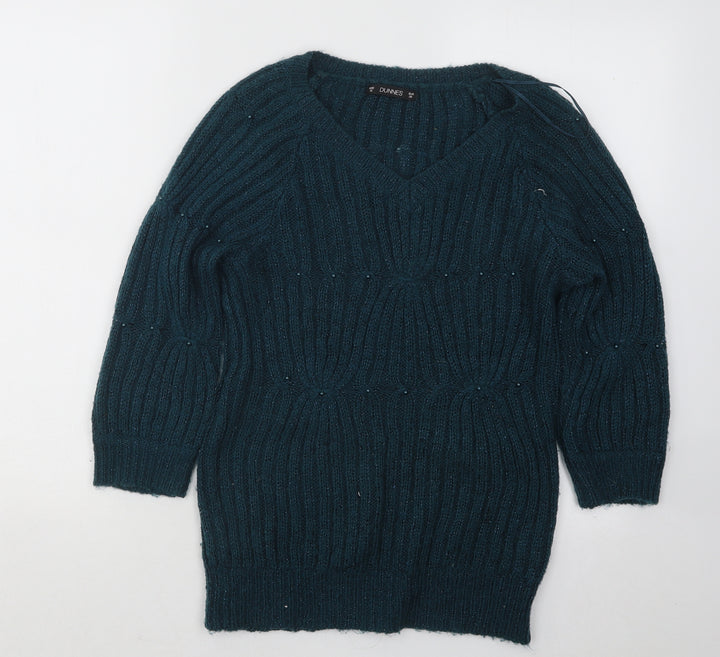 Dunnes Stores Womens Green V-Neck Acrylic Pullover Jumper Size 10