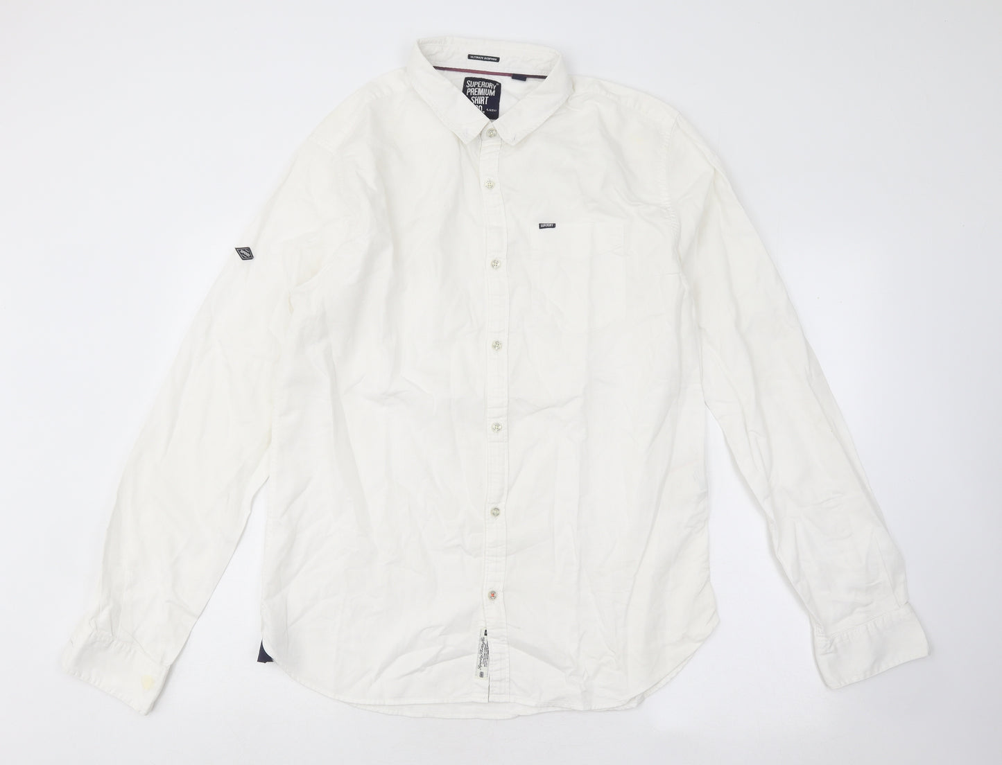 Superdry Mens White Cotton Button-Up Size XL Collared Button
