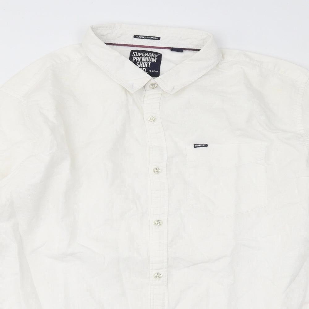 Superdry Mens White Cotton Button-Up Size XL Collared Button