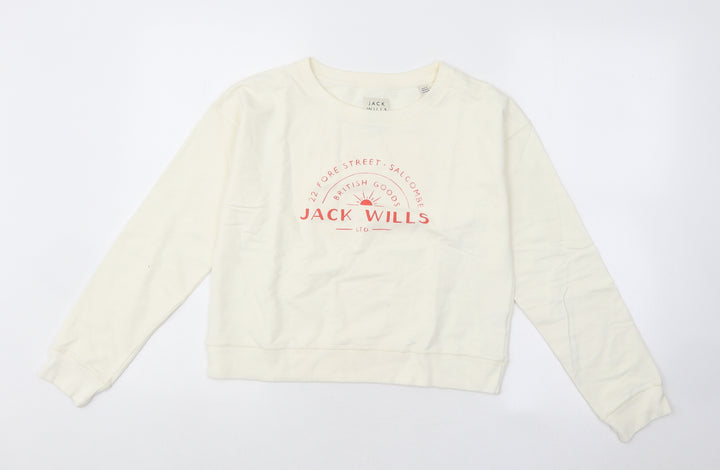 Jack Wills Womens White Cotton Pullover Sweatshirt Size 6 Pullover