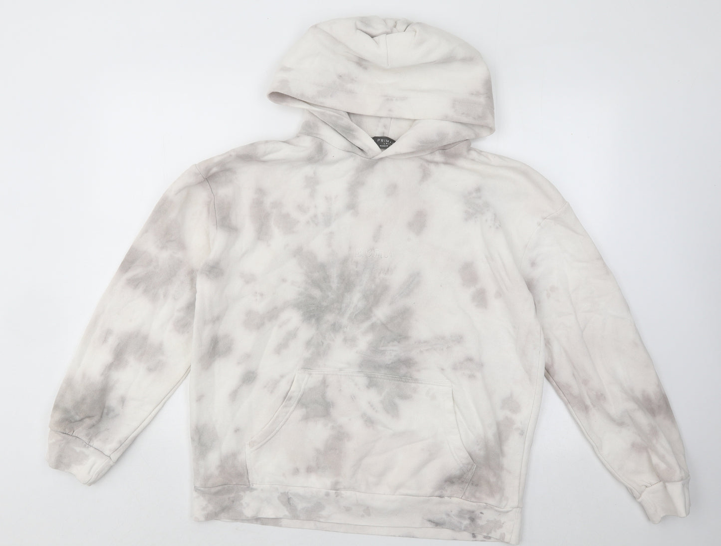 Primark Mens Grey Geometric Cotton Pullover Hoodie Size L