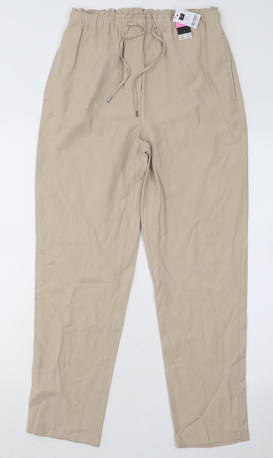 Dunnes Stores Womens Beige Cotton Jogger Trousers Size 8 L28 in Regular Drawstring