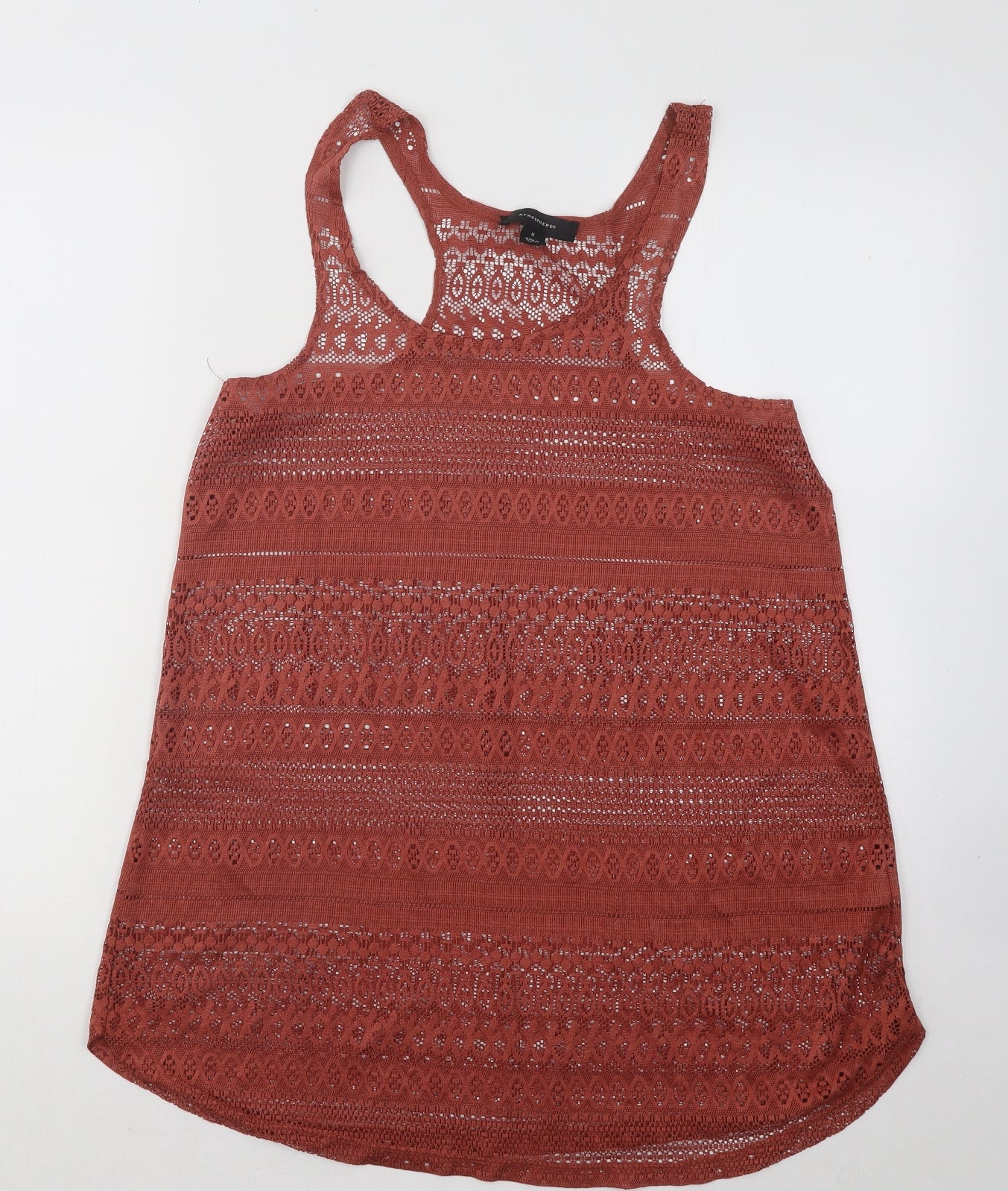 Atmosphere Womens Orange Geometric Cotton Basic Tank Size M Round Neck