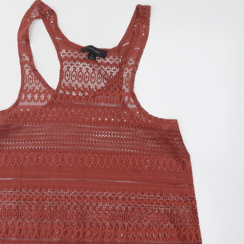 Atmosphere Womens Orange Geometric Cotton Basic Tank Size M Round Neck