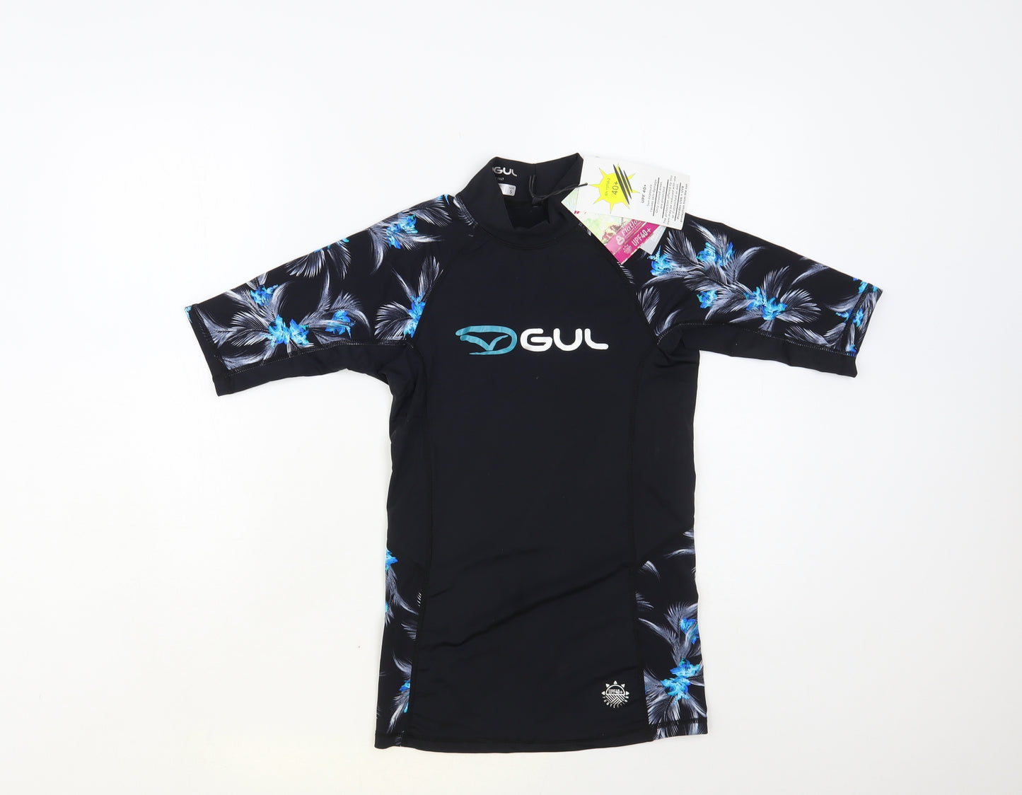 Gul Womens Black Floral Polyester Pullover T-Shirt Size S Mock Neck Pullover - Rash Guard