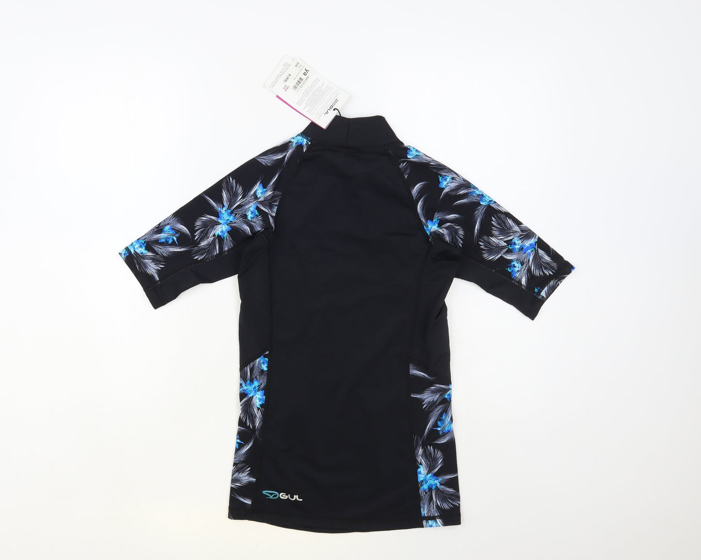 Gul Womens Black Floral Polyester Pullover T-Shirt Size S Mock Neck Pullover - Rash Guard