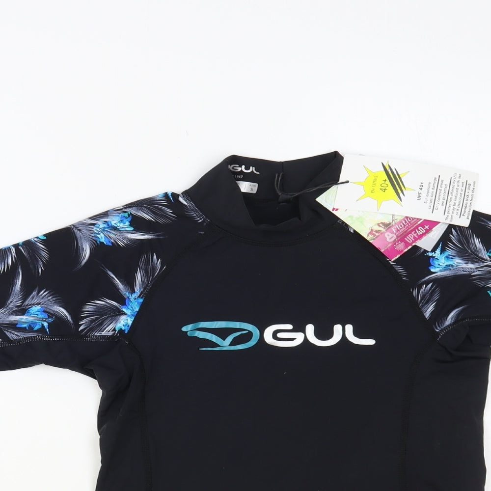 Gul Womens Black Floral Polyester Pullover T-Shirt Size S Mock Neck Pullover - Rash Guard