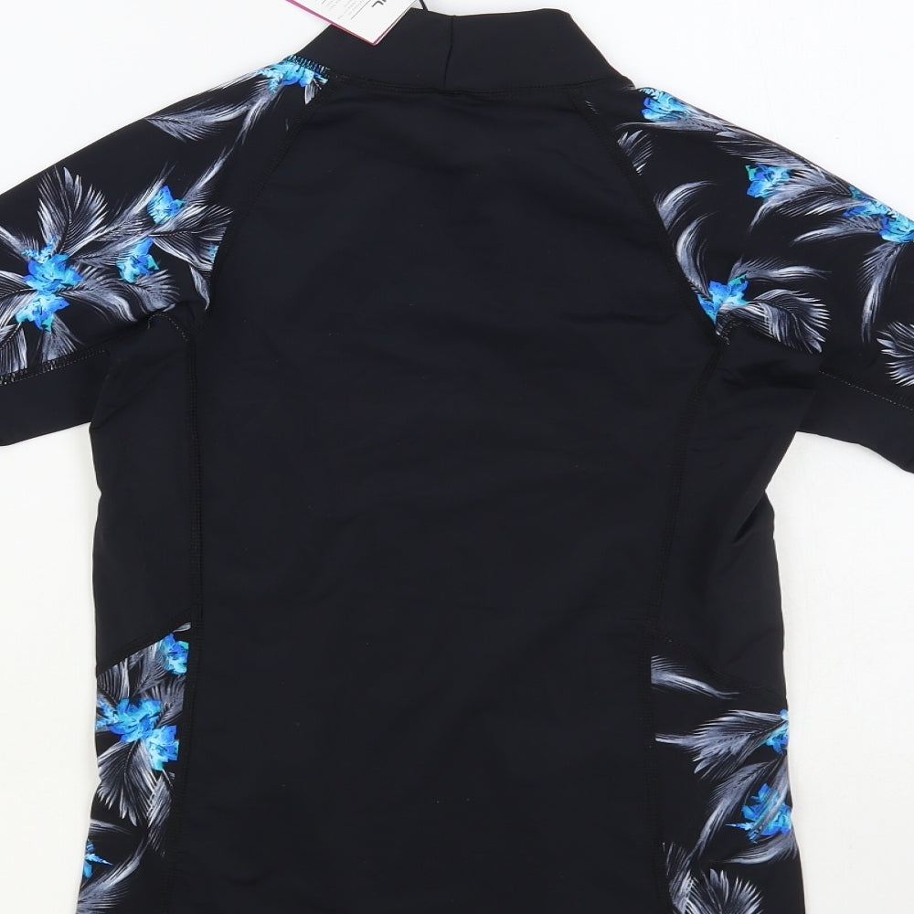 Gul Womens Black Floral Polyester Pullover T-Shirt Size S Mock Neck Pullover - Rash Guard