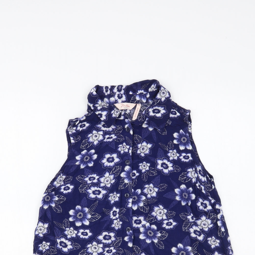 Millers Womens Blue Floral Viscose Basic Button-Up Size 12 Collared