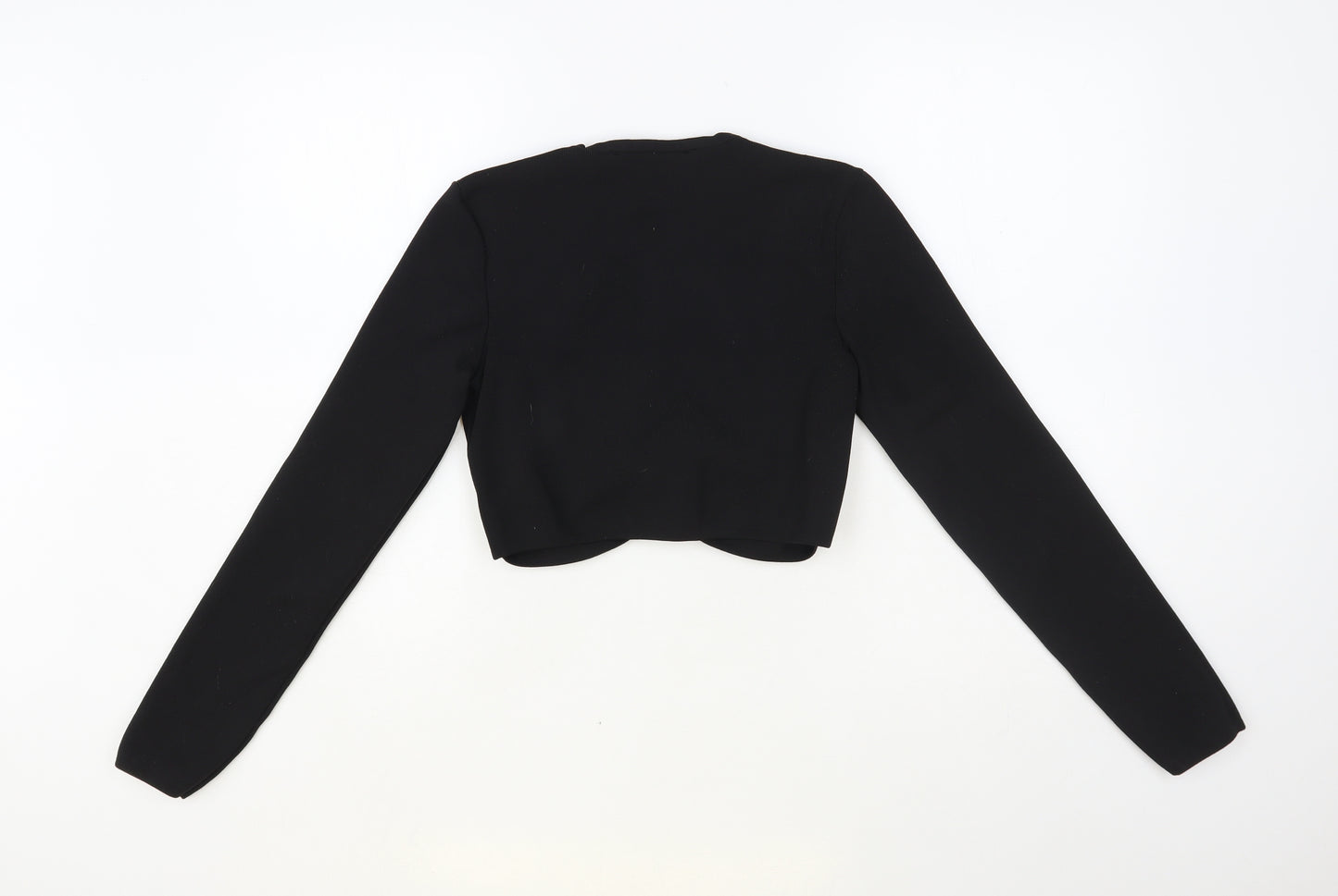 Zara Womens Black Polyester Cropped Blouse Size M Crew Neck - Ruched