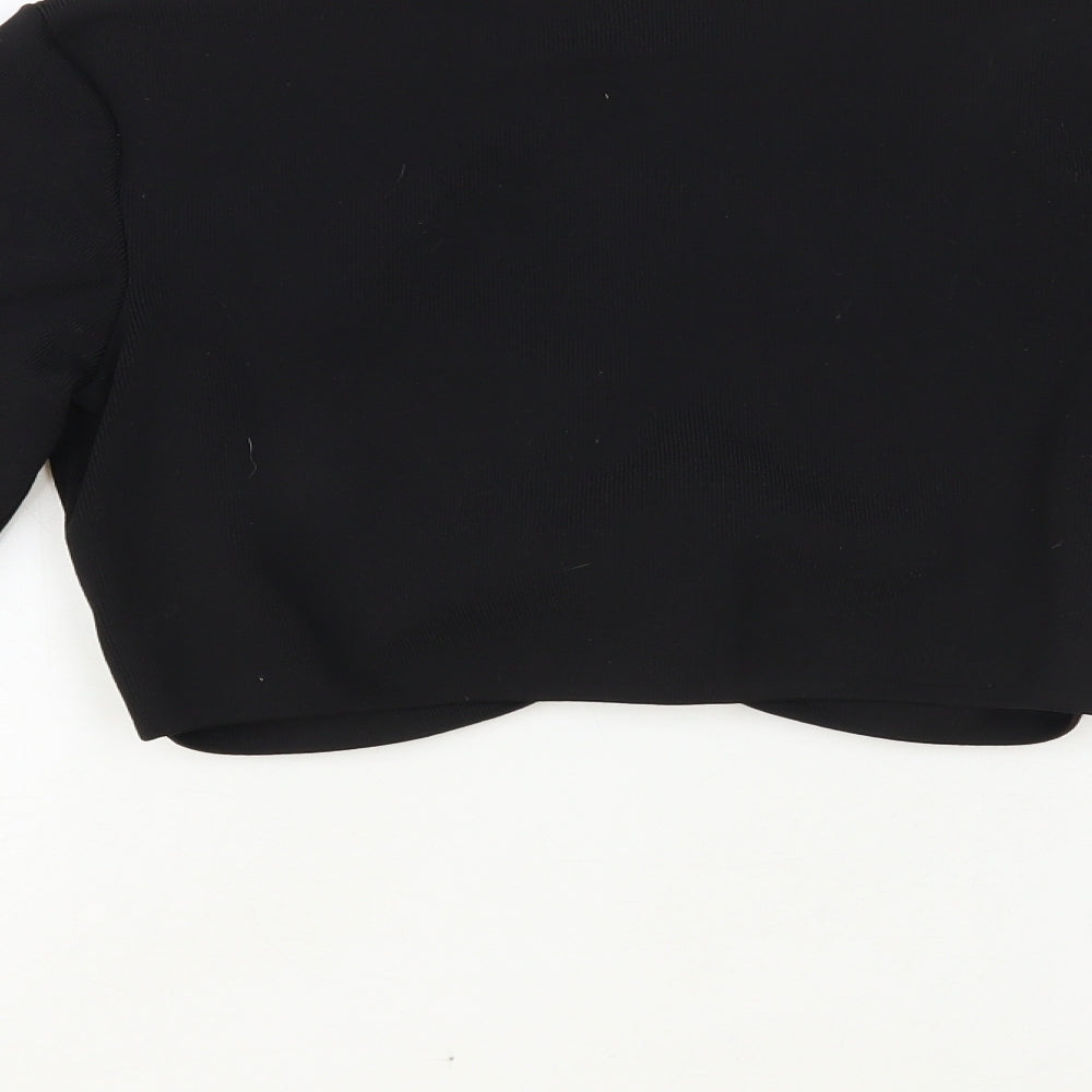 Zara Womens Black Polyester Cropped Blouse Size M Crew Neck - Ruched