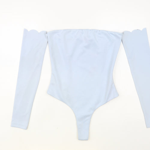 By Egreis Womens Blue Viscose Bodysuit One-Piece Size XS Zip - Scalloped Edging