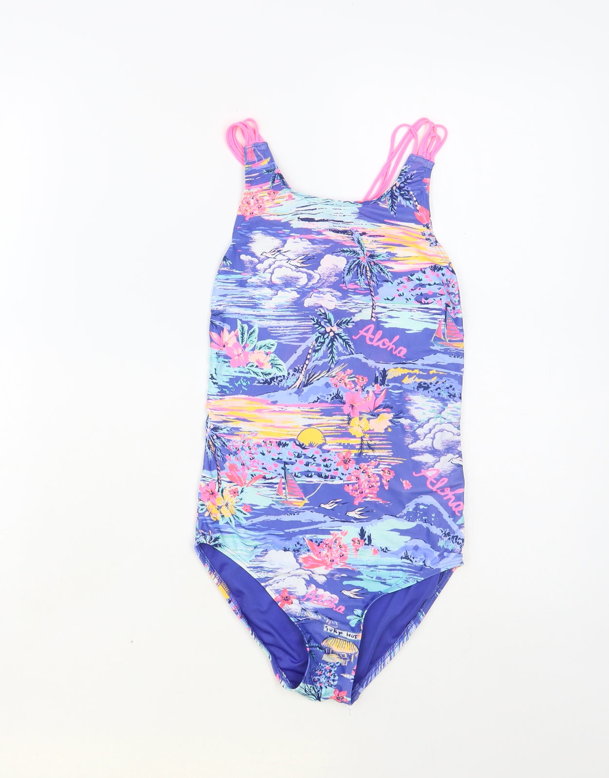 NEXT Girls Blue Geometric Polyester Bodysuit One-Piece Size 8 Years Pullover - Swimsuit