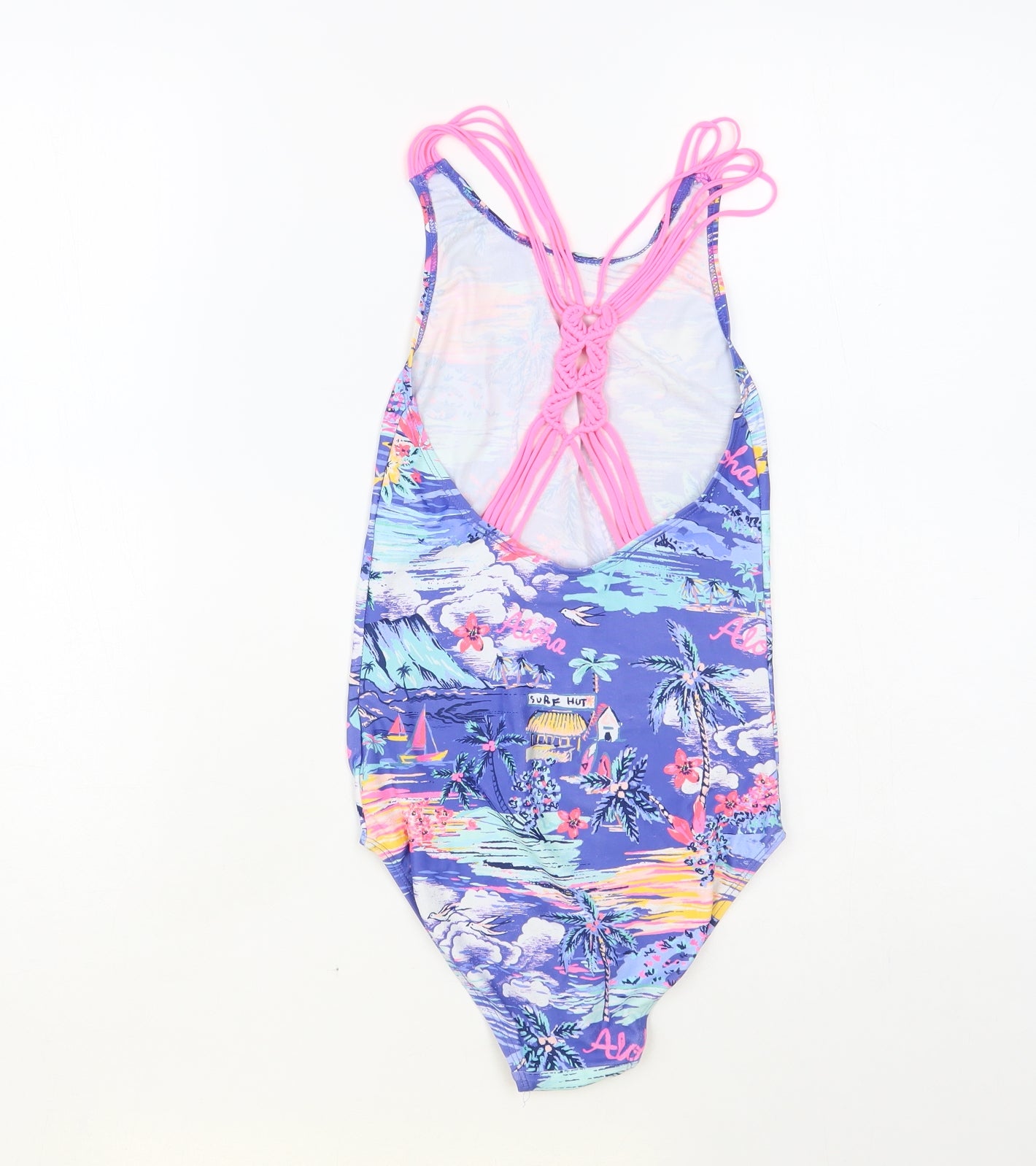 NEXT Girls Blue Geometric Polyester Bodysuit One-Piece Size 8 Years Pullover - Swimsuit