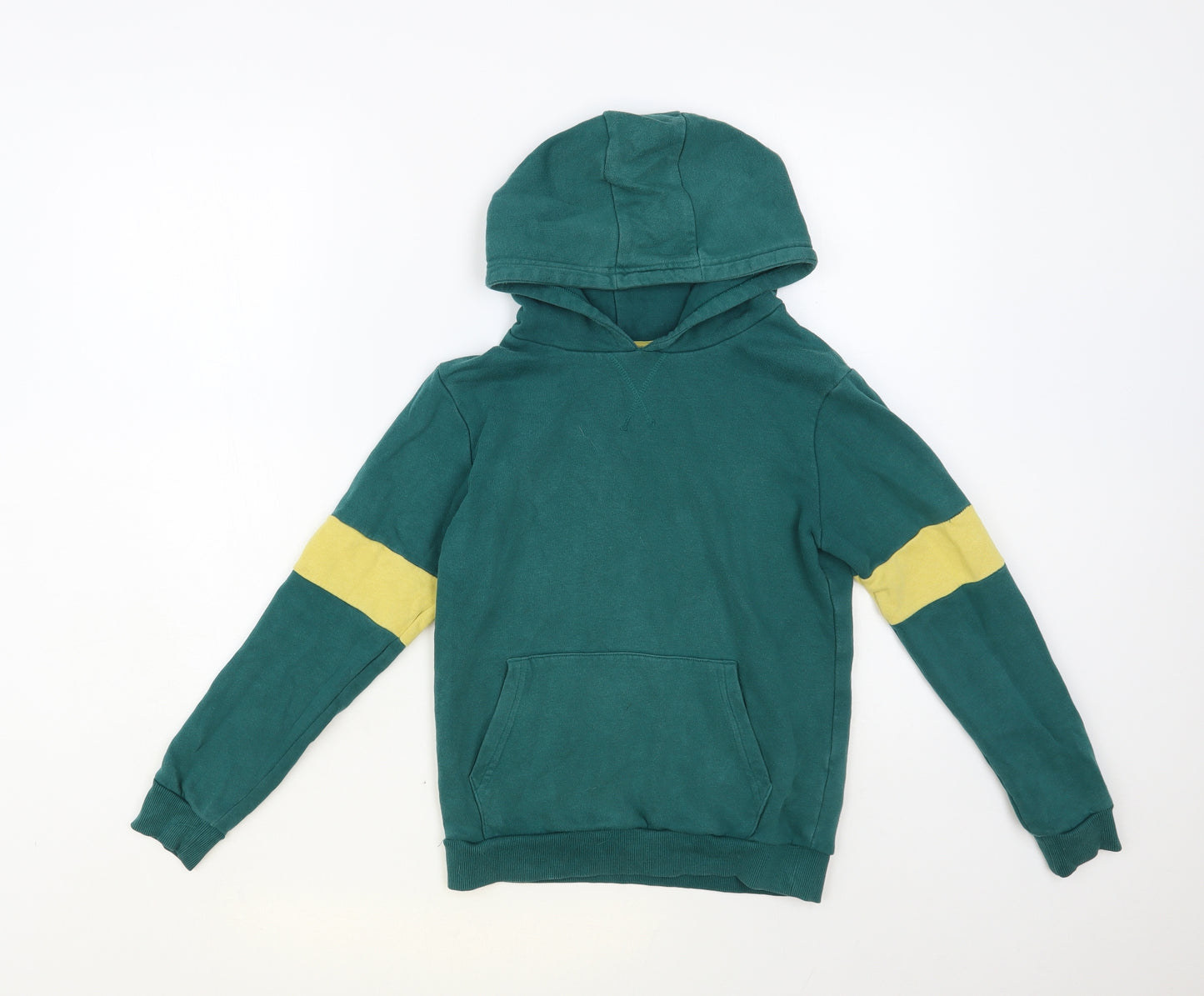 Marks and Spencer Boys Green Colourblock Cotton Pullover Hoodie Size 10-11 Years Pullover