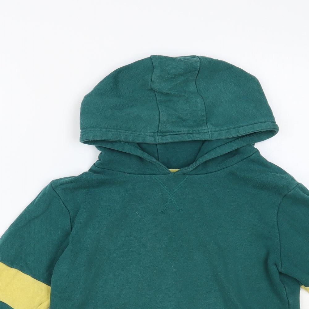 Marks and Spencer Boys Green Colourblock Cotton Pullover Hoodie Size 10-11 Years Pullover