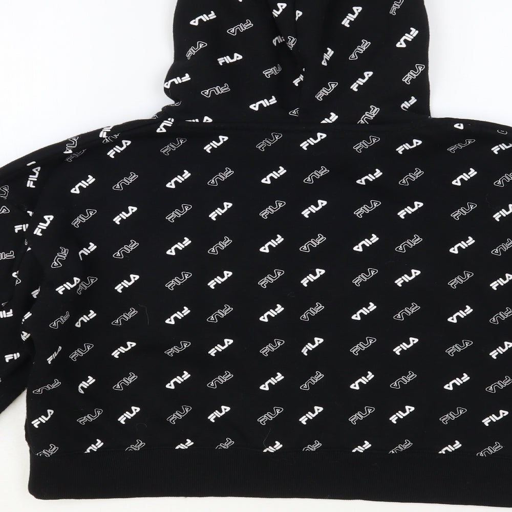 FILA Womens Black Geometric Cotton Pullover Hoodie Size S Pullover - Cropped