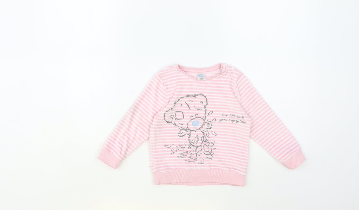 F&F Baby Pink Striped Cotton Pullover Jumper Size 12-18 Months Snap - Teddy Bear