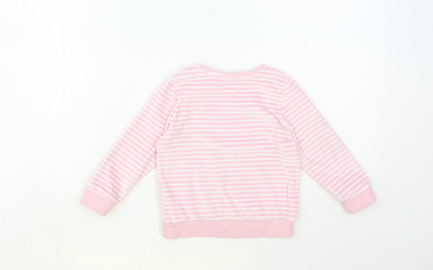 F&F Baby Pink Striped Cotton Pullover Jumper Size 12-18 Months Snap - Teddy Bear