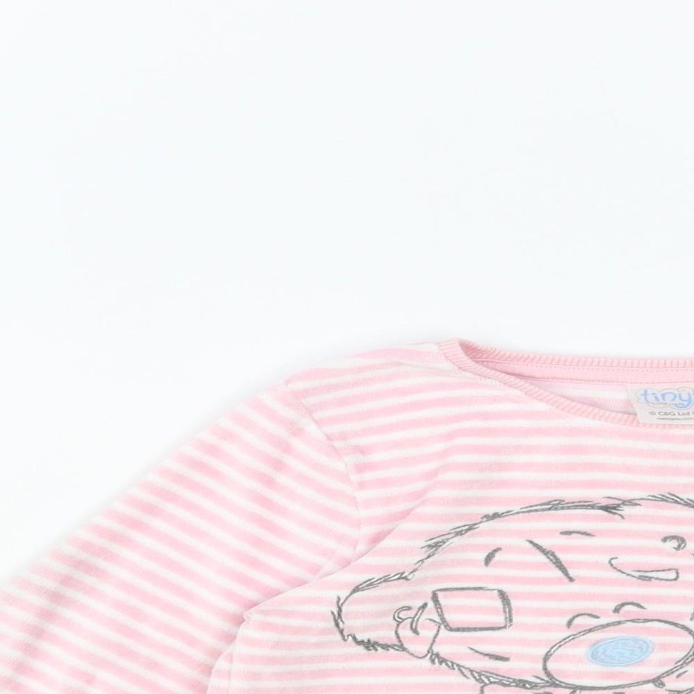 F&F Baby Pink Striped Cotton Pullover Jumper Size 12-18 Months Snap - Teddy Bear